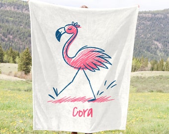 Personalized Flamingo Blanket, Nursery Decor, Girl Birthday Gift