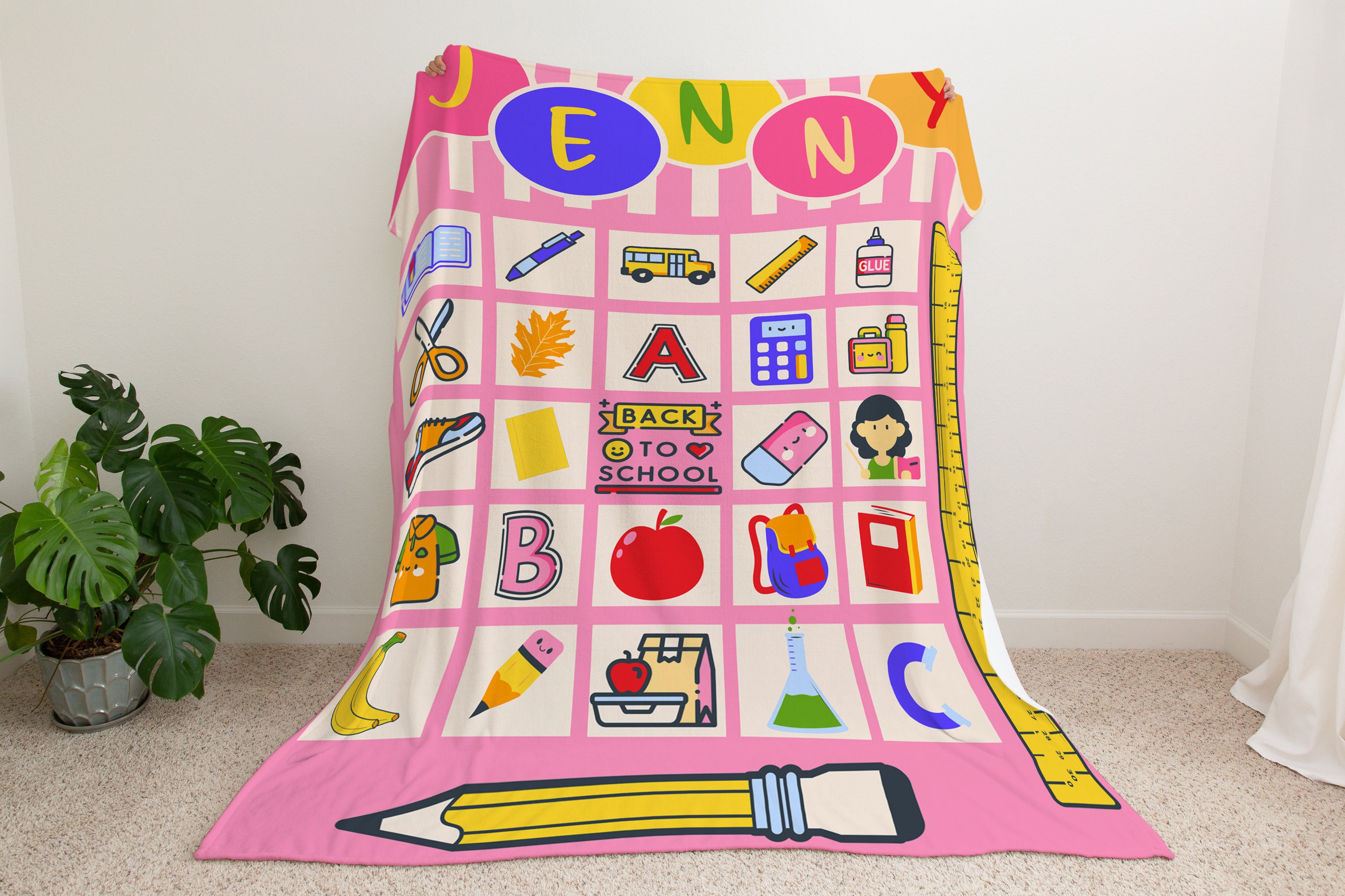 Custom back to school gift girl blanket with name first day of school gift for kid school blanket girl bedroom decor throw for girl birthday