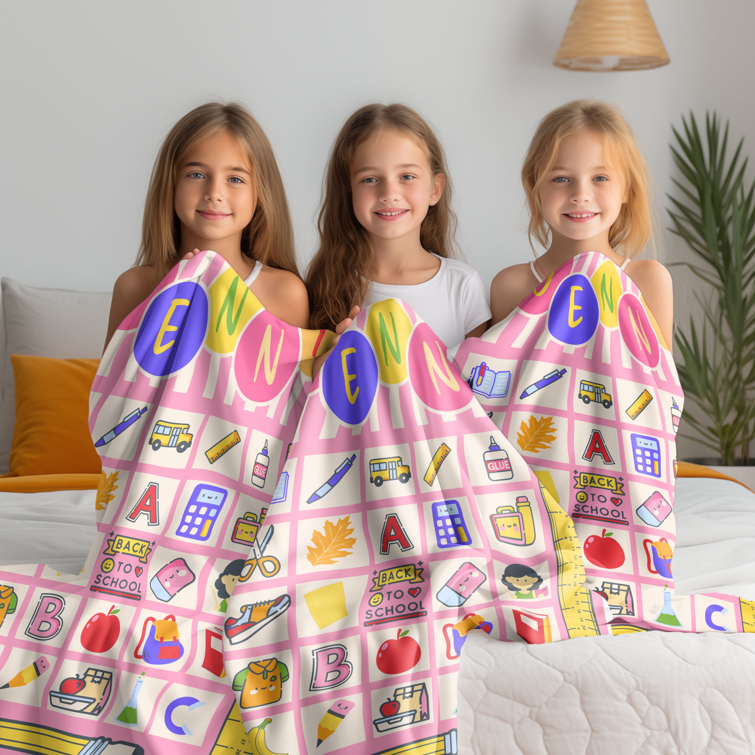 Custom back to school gift girl blanket with name first day of school gift for kid school blanket girl bedroom decor throw for girl birthday
