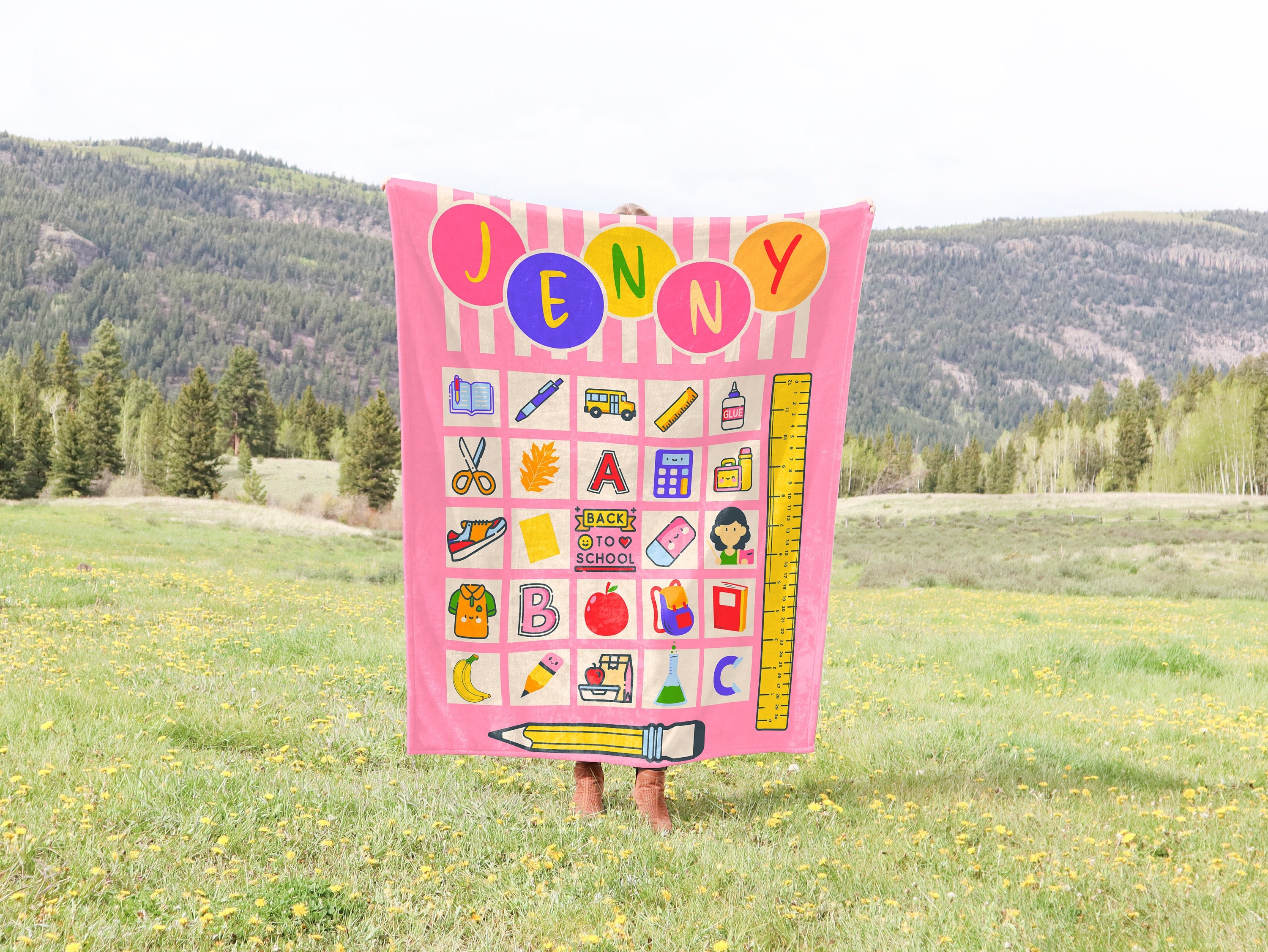 Custom back to school gift girl blanket with name first day of school gift for kid school blanket girl bedroom decor throw for girl birthday