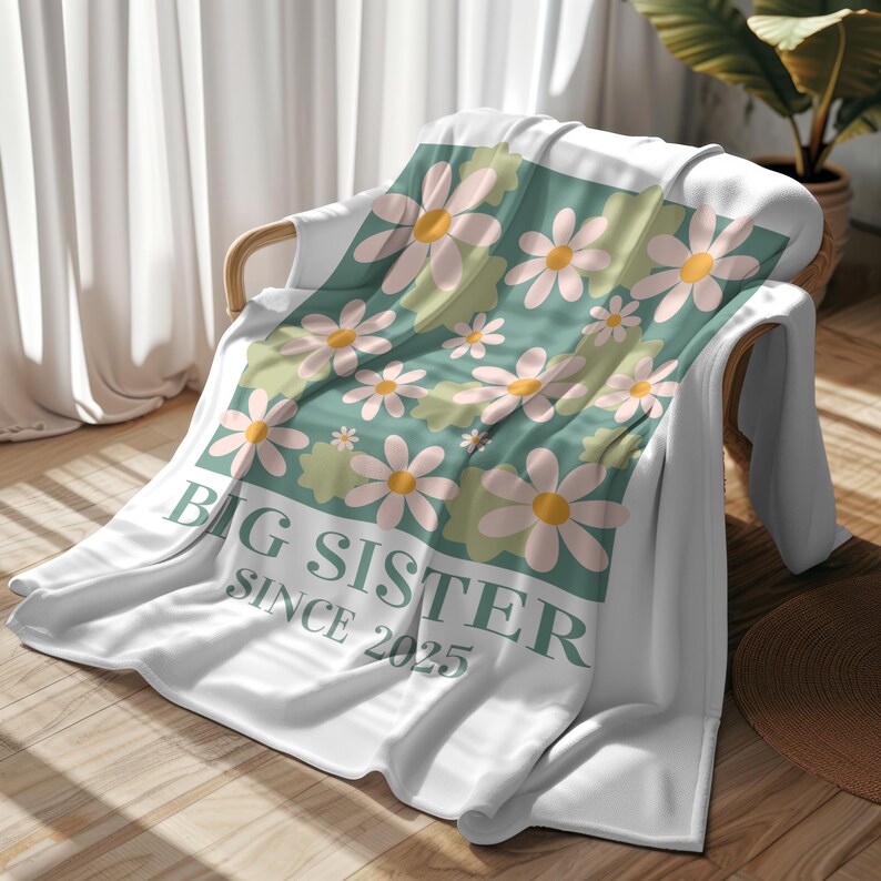 Custom Boho Floral Big Sister Blanket Bohemian Flower Blanket Girl
