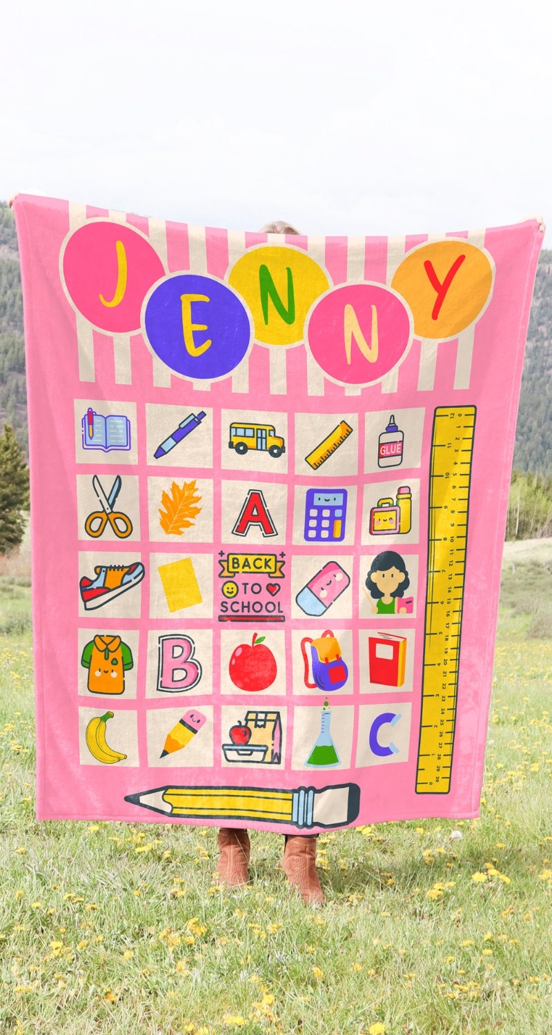 Custom back to school gift girl blanket with name first day of school gift for kid school blanket girl bedroom decor throw for girl birthday
