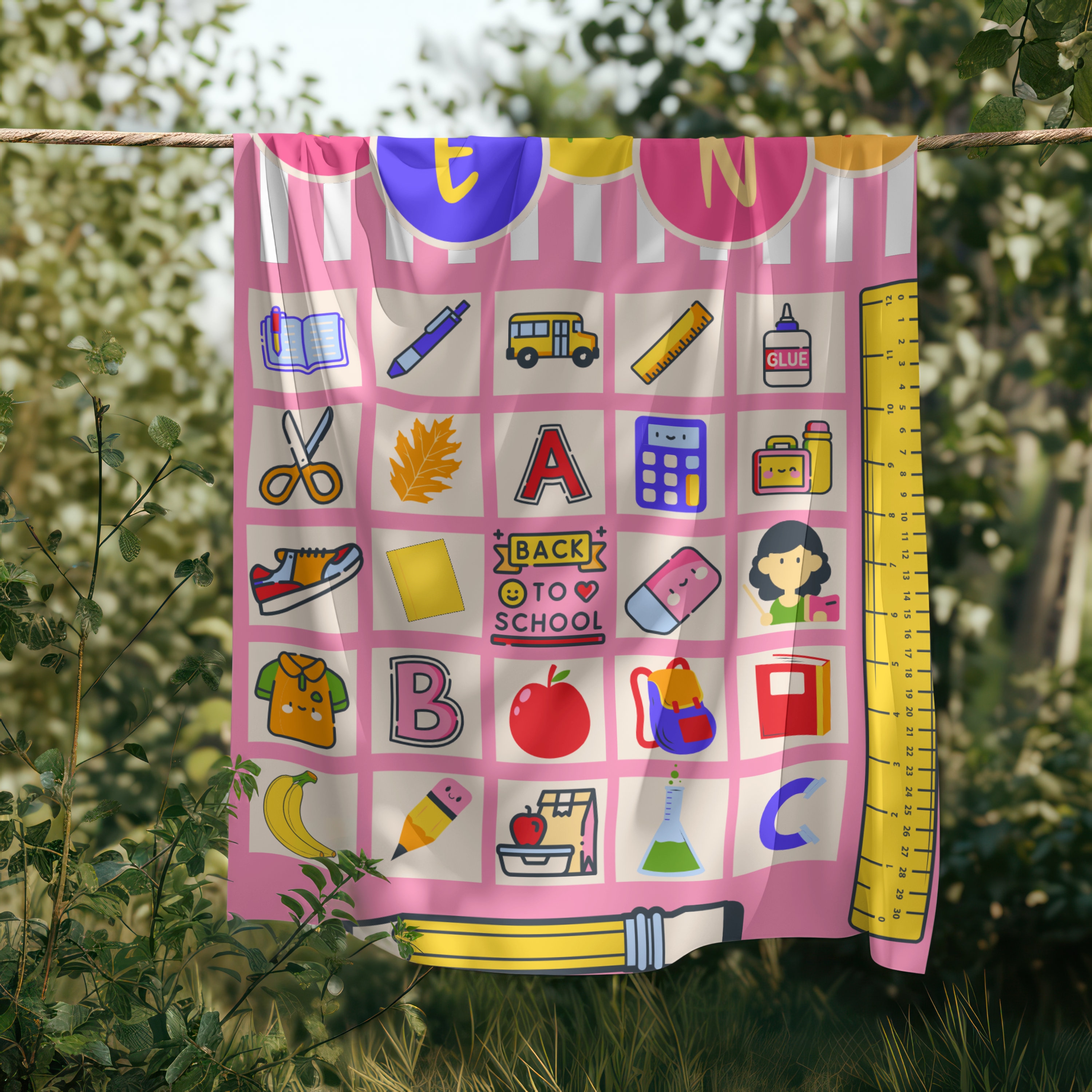 Custom back to school gift girl blanket with name first day of school gift for kid school blanket girl bedroom decor throw for girl birthday