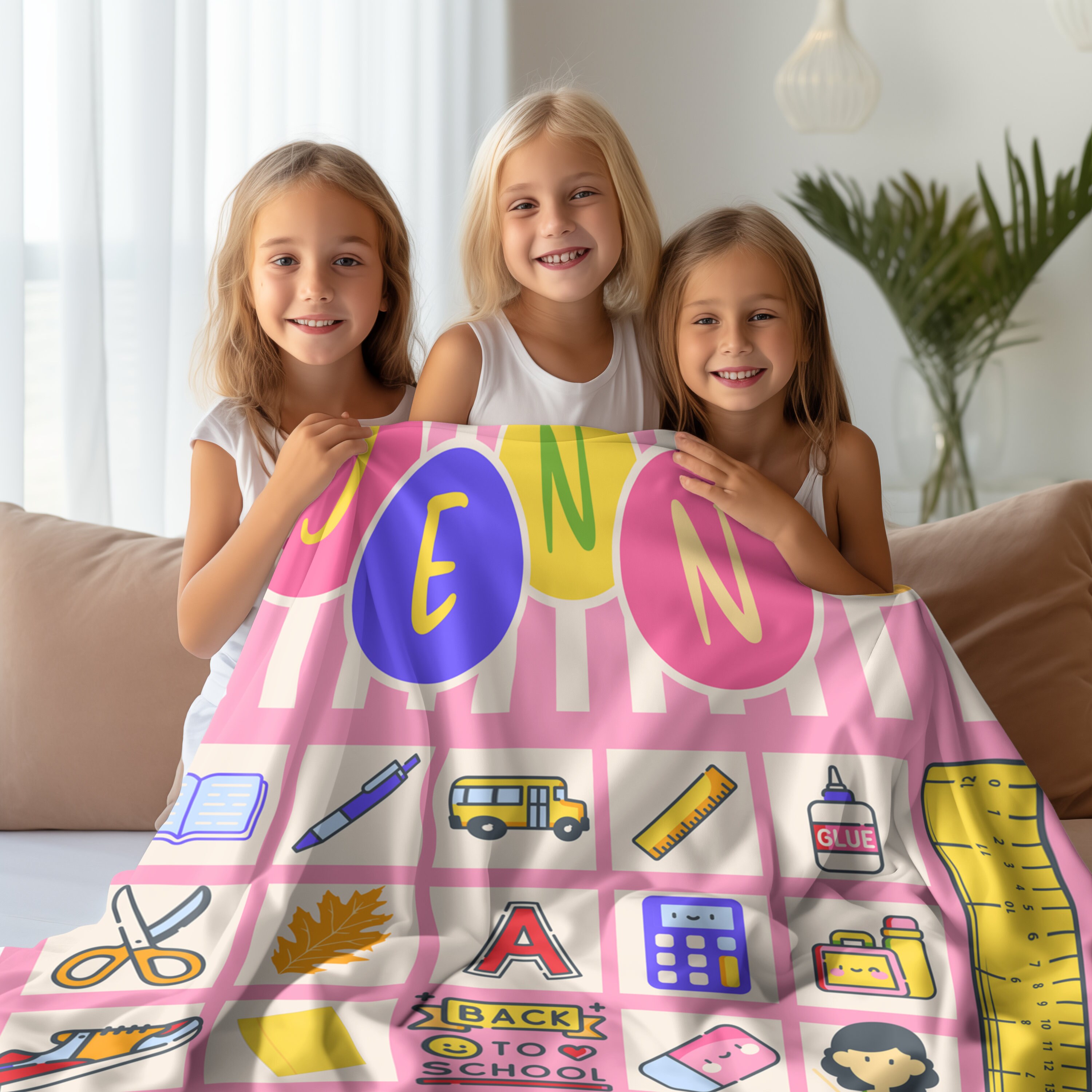 Custom back to school gift girl blanket with name first day of school gift for kid school blanket girl bedroom decor throw for girl birthday