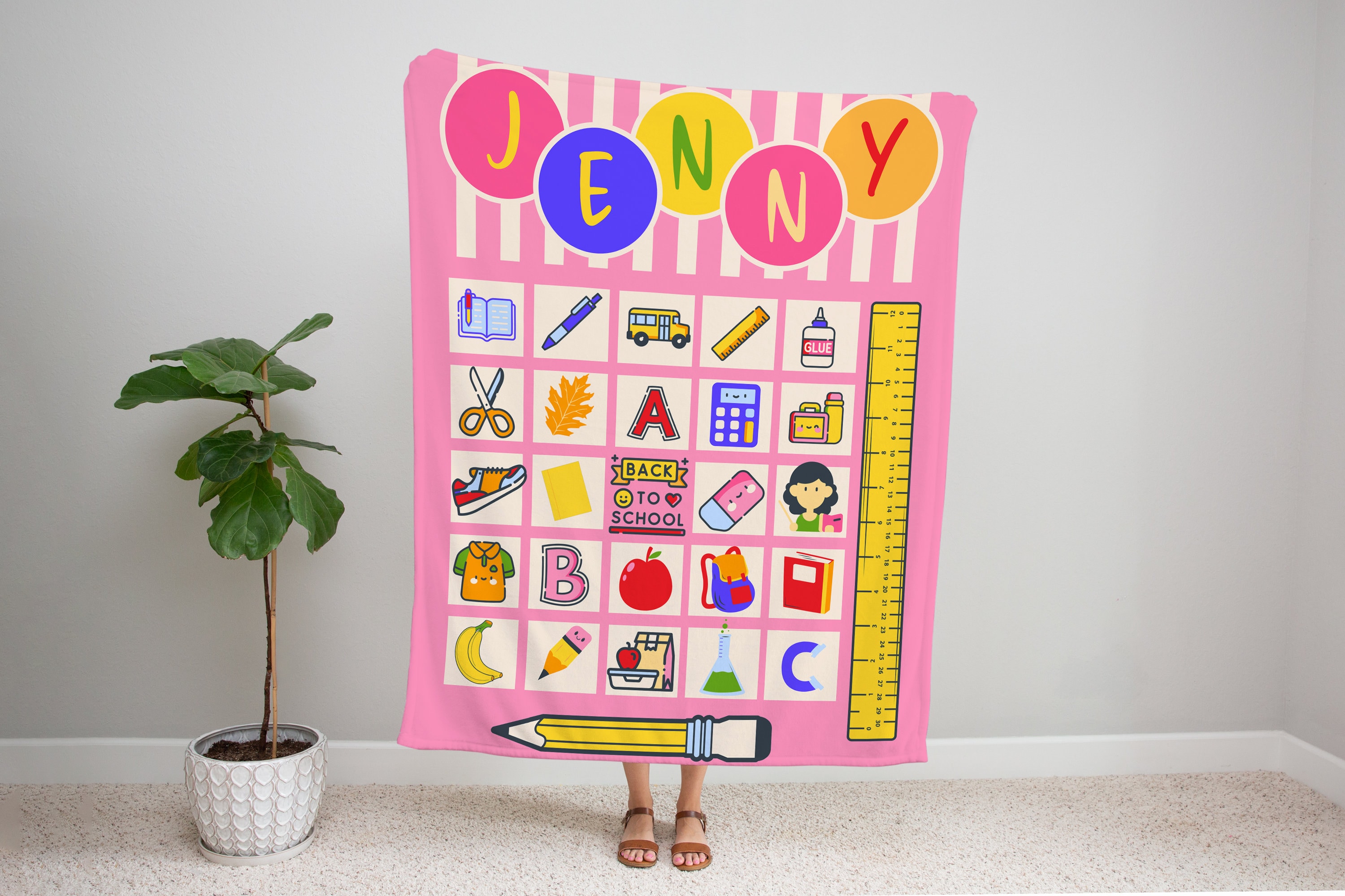 Custom back to school gift girl blanket with name first day of school gift for kid school blanket girl bedroom decor throw for girl birthday