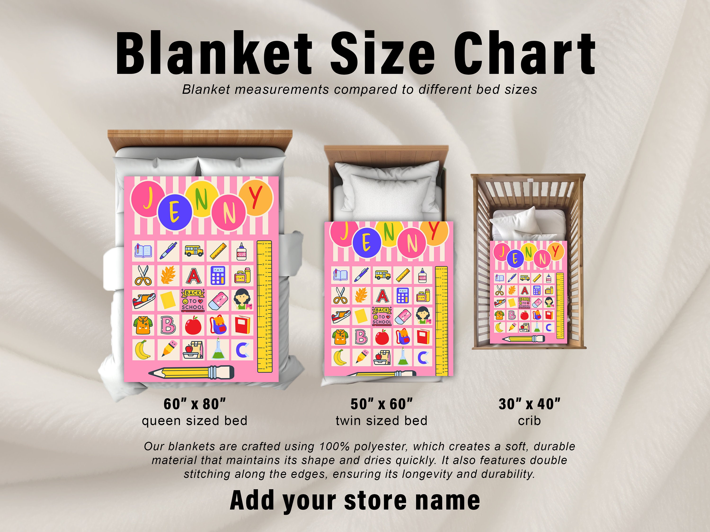 Custom back to school gift girl blanket with name first day of school gift for kid school blanket girl bedroom decor throw for girl birthday