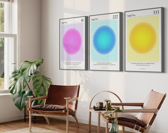 Angel Number 111 222 333 Aura Print Set, Spiritual Wall Art (Digital Download)