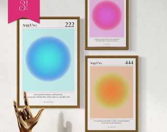 Angel Number Print Set, Aura Gradient Spiritual Wall Art (Digital Download)