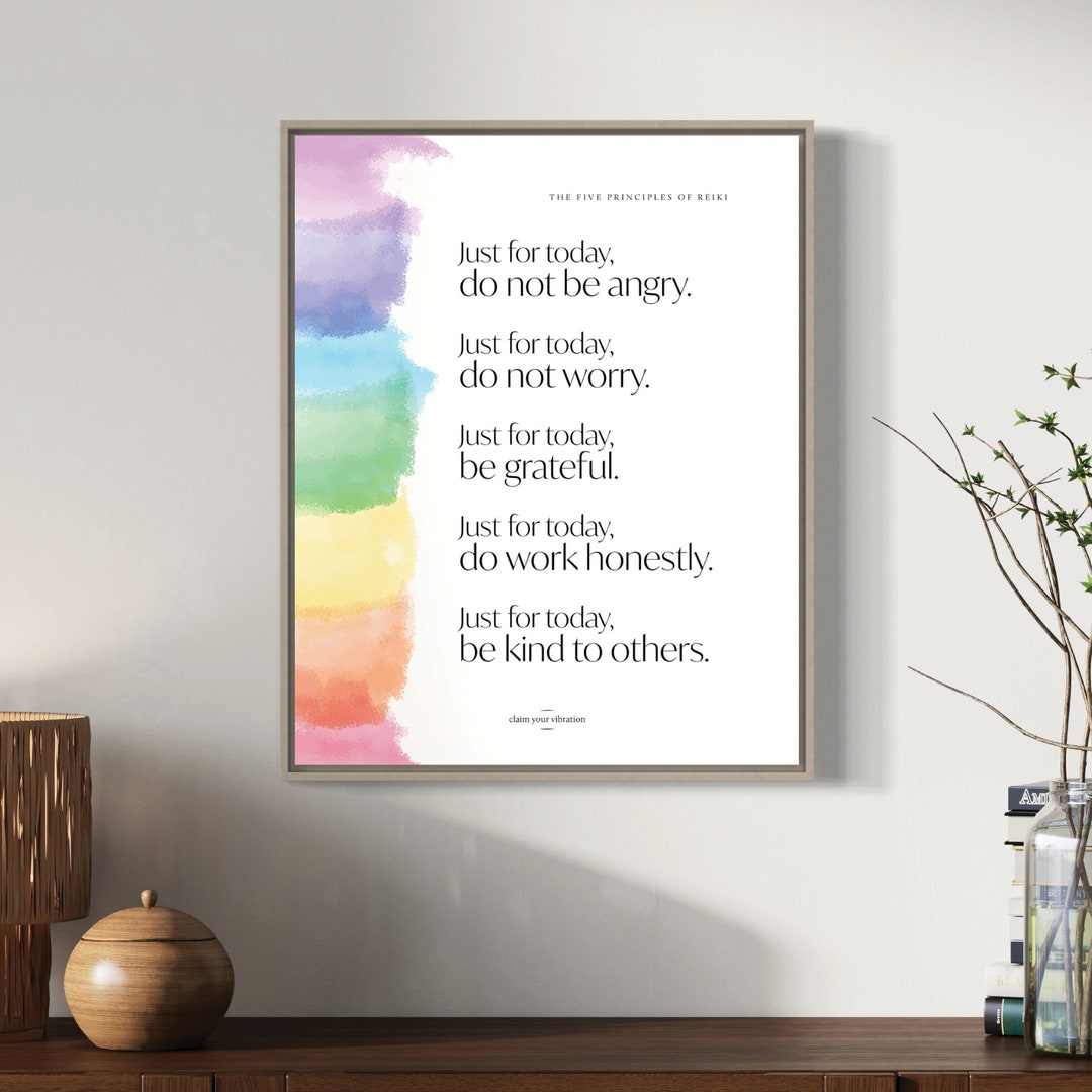 5 Principles of Reiki Wall Art, Energy Healing Inspirational Poster ...