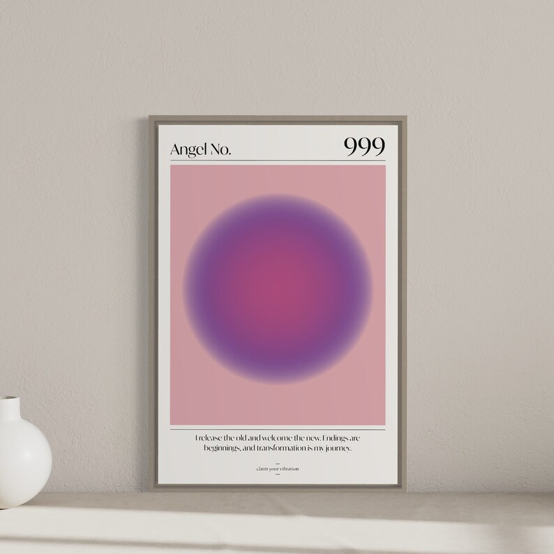 Angel Number 999 Aura Print, Gradient Spiritual Wall Art (digital ...