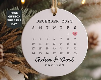 Wedding Date Ornament | Round Calendar | Calendar Ornament | Personalized Gift | Wedding Date Keepsake | Wedding Gift For Couple