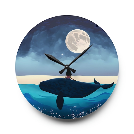海と月とクジラの少女 アクリル製壁掛け時計 - Etsy 日本