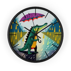 It&#39;s a Small World Crocodile with an Umbrella Wall Clock