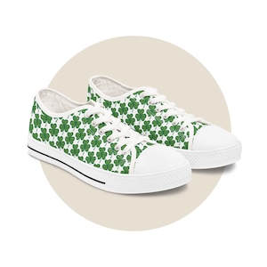 Green Shamrock Women&#39;s Sneakers - Irish Heritage Low Top Shoes, Unique St Patrick&#39;s Day Gift, Classic Canvas Footwear, Casual Athletic