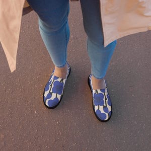 Women’s slip-on canvas shoes, blue floral, poppies, flower shoes, unique slip on shoes, casual sneakers