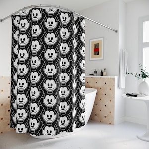 Oswald the Lucky Rabbit Shower Curtain, Cartoon Character Bathroom Decor, unique gift, Fun Kids Bath Curtain, Vintage Animation Home
