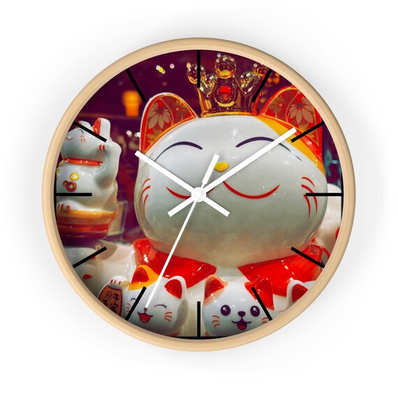 Chinese Lucky Cat Wall Clock Etsy UK