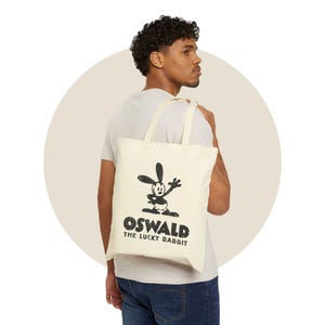 Oswald the Lucky Rabbit, Cotton Canvas Tote Bag, eco friendly natural sack, Book Bag, Gift for Fan, Reusable Shopper, Beach Tote, character