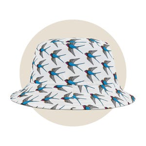 Blue Sparrow Bucket Hat, Bird Lover Accessories, Festival Fashion, Beachwear, Unisex Hat with Sparrow Pattern, bird watcher gift, beach hat