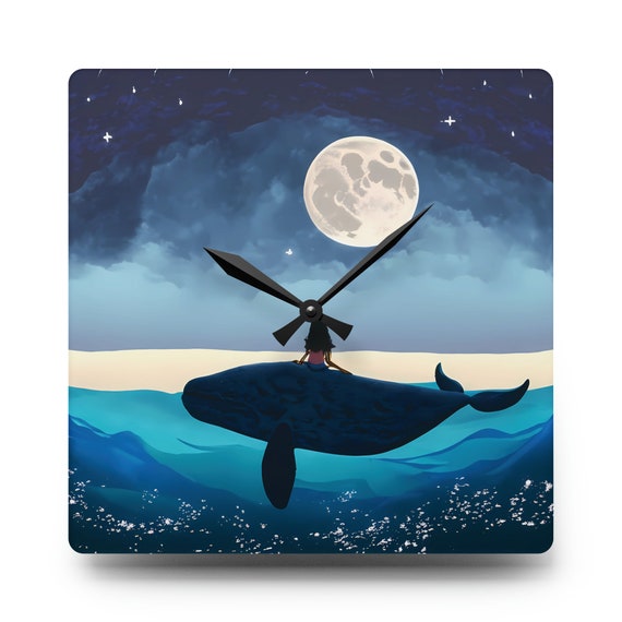海と月とクジラの少女 アクリル製壁掛け時計 - Etsy 日本