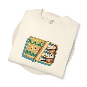 Sardine Tin Unisex T-shirt, Comfort Colors Fishing Tee, Fish Lover Gift, Graphic Tee Shirt, Unique Ocean Shirt, Vintage Style, gift for him