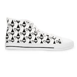 Cat Lover&#39;s Women&#39;s High Top Sneakers, Black Cat Print Shoes, Unique Basketball Style Sneakers, Gift for Cat Owner, Lady&#39;s Fashion Footwear