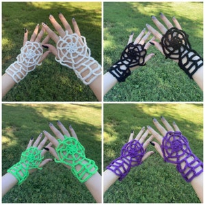 Crochet Spiderweb Gloves | Gothic Fashion Accessory | Halloween Fingerless Gloves | Order in any Color!