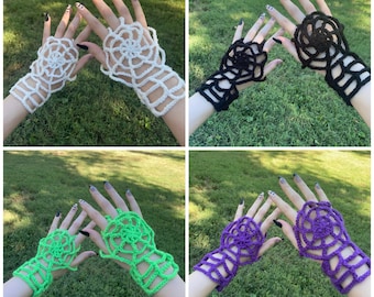 Crochet Spiderweb Gloves | Gothic Fashion Accessory | Halloween Fingerless Gloves | Order in any Color!