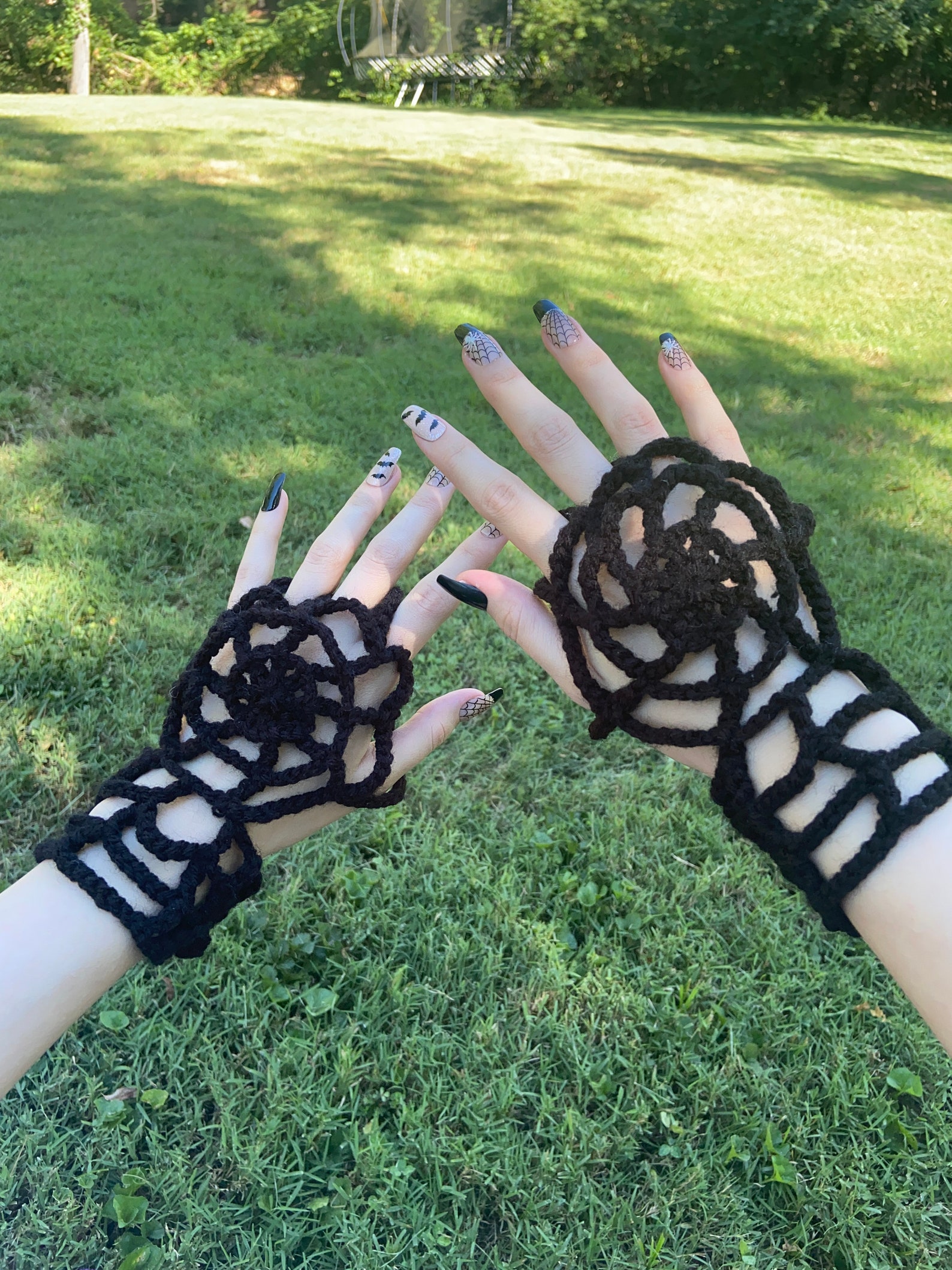 Crochet Spiderweb Gloves Gothic Fashion Accessory Halloween