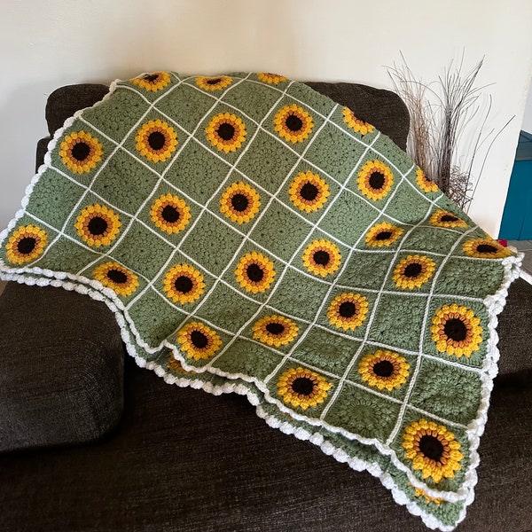 Custom Handmade Sunflower Granny Square Blanket