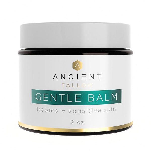 Grass-finished tallow balm for babies and sensitive skin gentle botanical infusion no essential oils scent free non toxic baby skincare