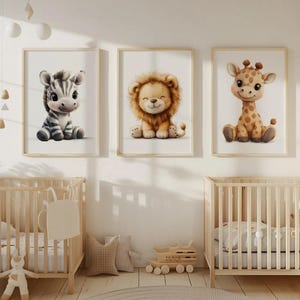 Safari Animals Poster, Jungle Nursery Wall Art, Kids Room Decor, Giraffe Lion Zebra Poster