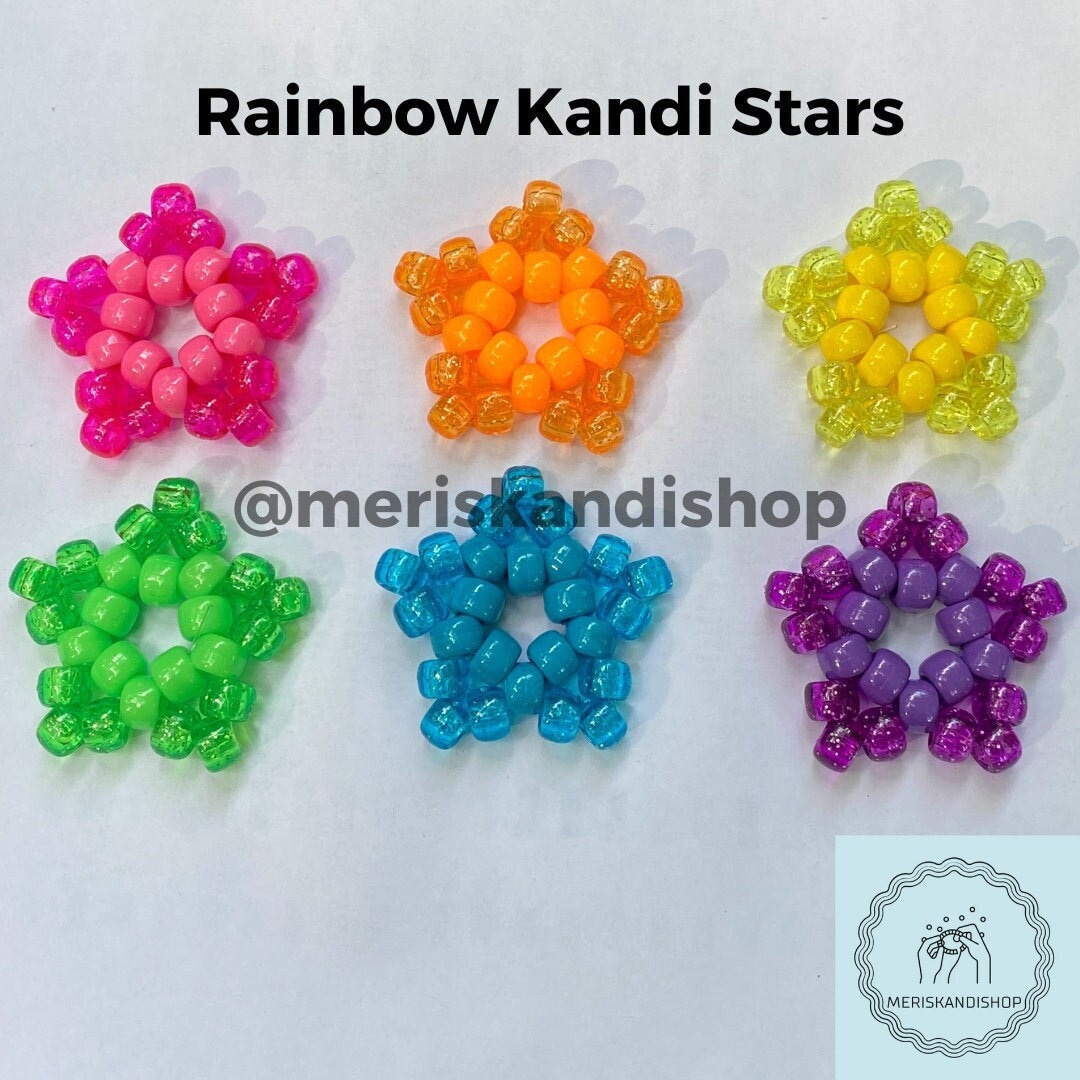 Rainbow Kandi Beaded Stars Pink, Orange, Yellow, Green, Blue