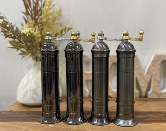 8" Handmade Hematite-gloss plated brass pepper mill, Manual Spice grinder