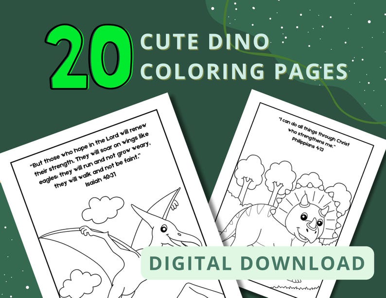 20 CUTE Dino Themed Bible Verse Coloring Pages for Download - Etsy