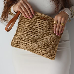 Clutch Purse,Hand Woven Bag,  wicker color Raffia Clutch Bag, Boho Clutch, crochet tote, Knitting bag, Straw Clutch Bag,straw purse