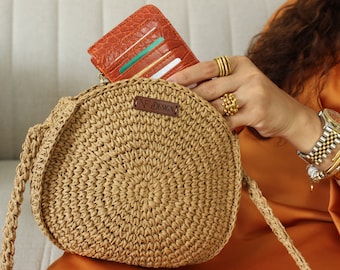 round crossbody bag, Mandala Straw Bag, Premium Rattan Shoulder Bag, Wicker Bag, Summer Bag, Raffia Bag, vintage straw bag , rattan bag