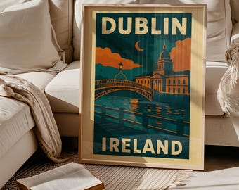Dublin Ireland Retro Print | Ha'penny Bridge Silhouette| Dublin City | Pub Wall Art | Poster | Irish | (Digital Download)