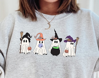 Sudadera retro fantasma de Halloween, camisa fantasma, sudadera espeluznante, linda sudadera de otoño, suéter fantasma de Halloween, sudadera de calabaza