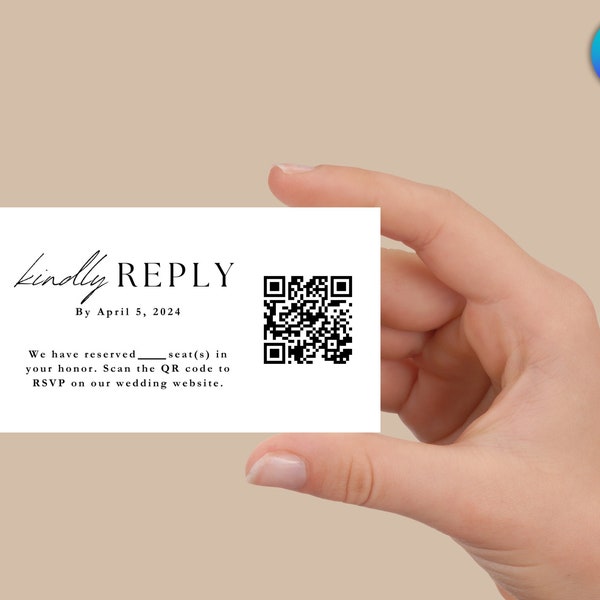 QR Code Response Card Template, RSVP Online, Modern Wedding Reply Card, Minimalist QR Code Response Card, Minimalist Wedding Reply Card