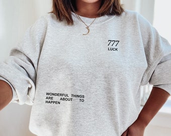 777 Sudadera con número de ángel, Sudadera de manifestación, Sudadera espiritual, Número de ángel, Número de ángel 777, Sudadera de cuello redondo de gran tamaño