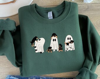 Linda sudadera de perro fantasma, sudadera de perro de Halloween, camisa de amantes de los perros, temporada retro espeluznante, sudadera fantasma, fantasma de Halloween sosteniendo perros