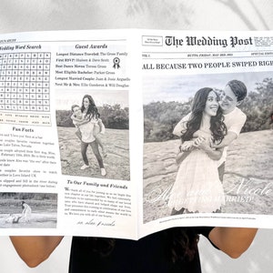 Newspaper Wedding Program Template, Editable Wedding Newspaper Program, Printable Wedding Infographic, Folded Wedding Day Program