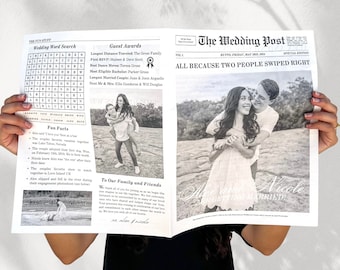 Newspaper Wedding Program Template, Editable Wedding Newspaper Program, Printable Wedding Infographic, Folded Wedding Day Program