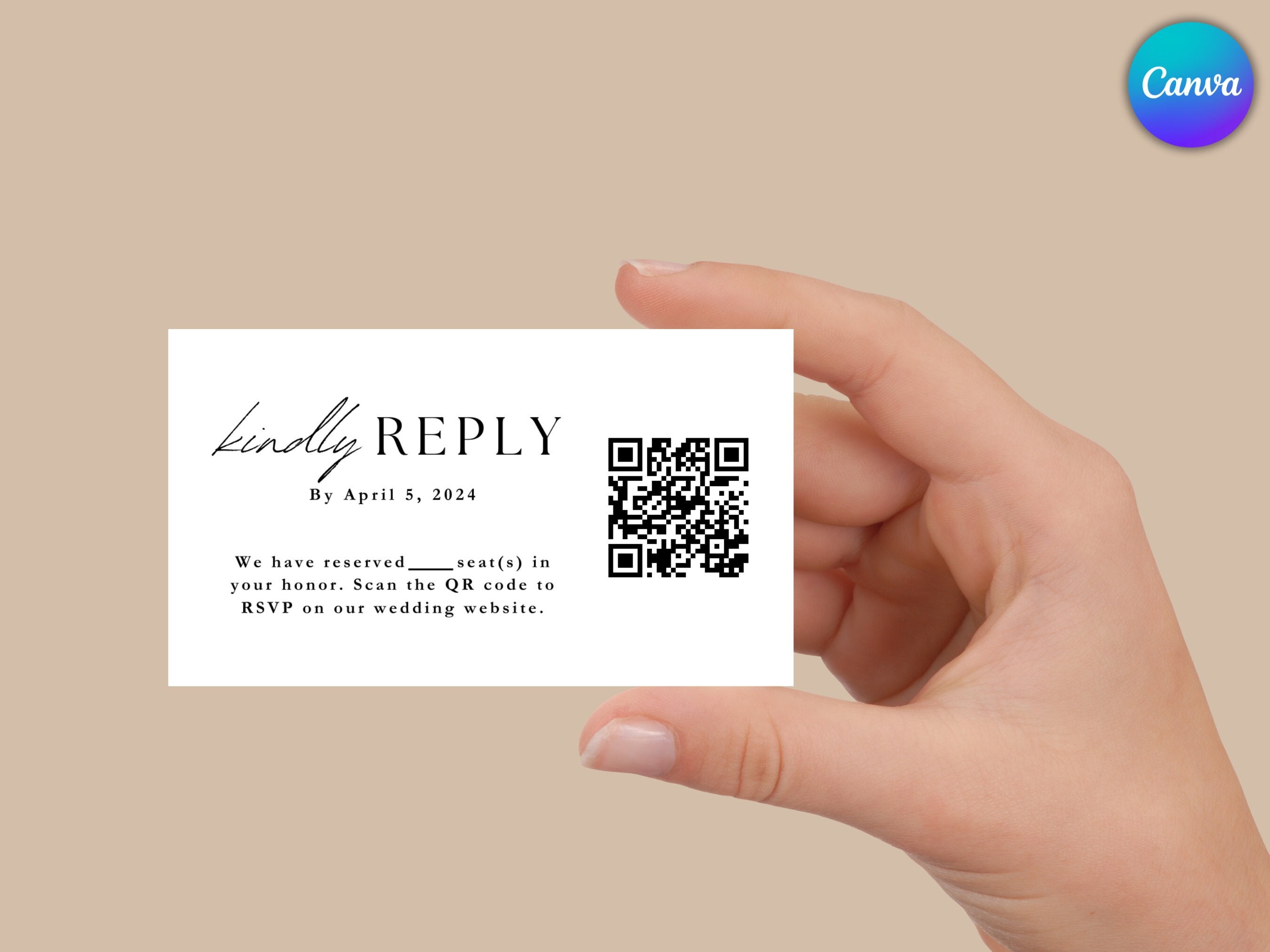 QR Code Response Card Template, RSVP Online, Modern Wedding Reply Card, Minimalist QR Code Response Card, Minimalist Wedding Reply Card