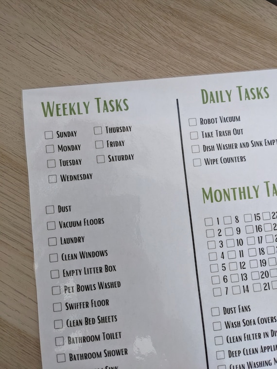 Minimalist Cleaning Checklist, Simple Cleaning Chart, Weekly Chore Checklist