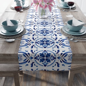 Blue Talavera pattern Table Runner, Table setting Decor, Housewarming