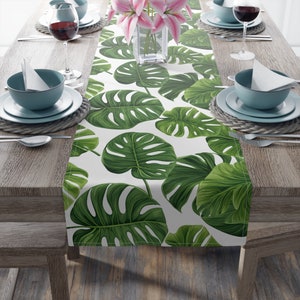 Table Runner Monstera Leafs Print, Tropical Table Setting Home Decor, Housewarming Gift, Summer Trend