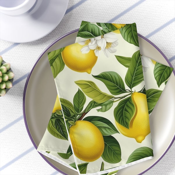 Italian Lemon Cloth Napkins, Set of 4, House Warming Gift, Gift for Her, Diner Party Decor, Thanksgiving Dinner Gift, Nature Table Decor