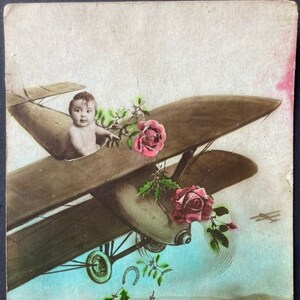 Carte postale Illustrée d'enfants et d'avions